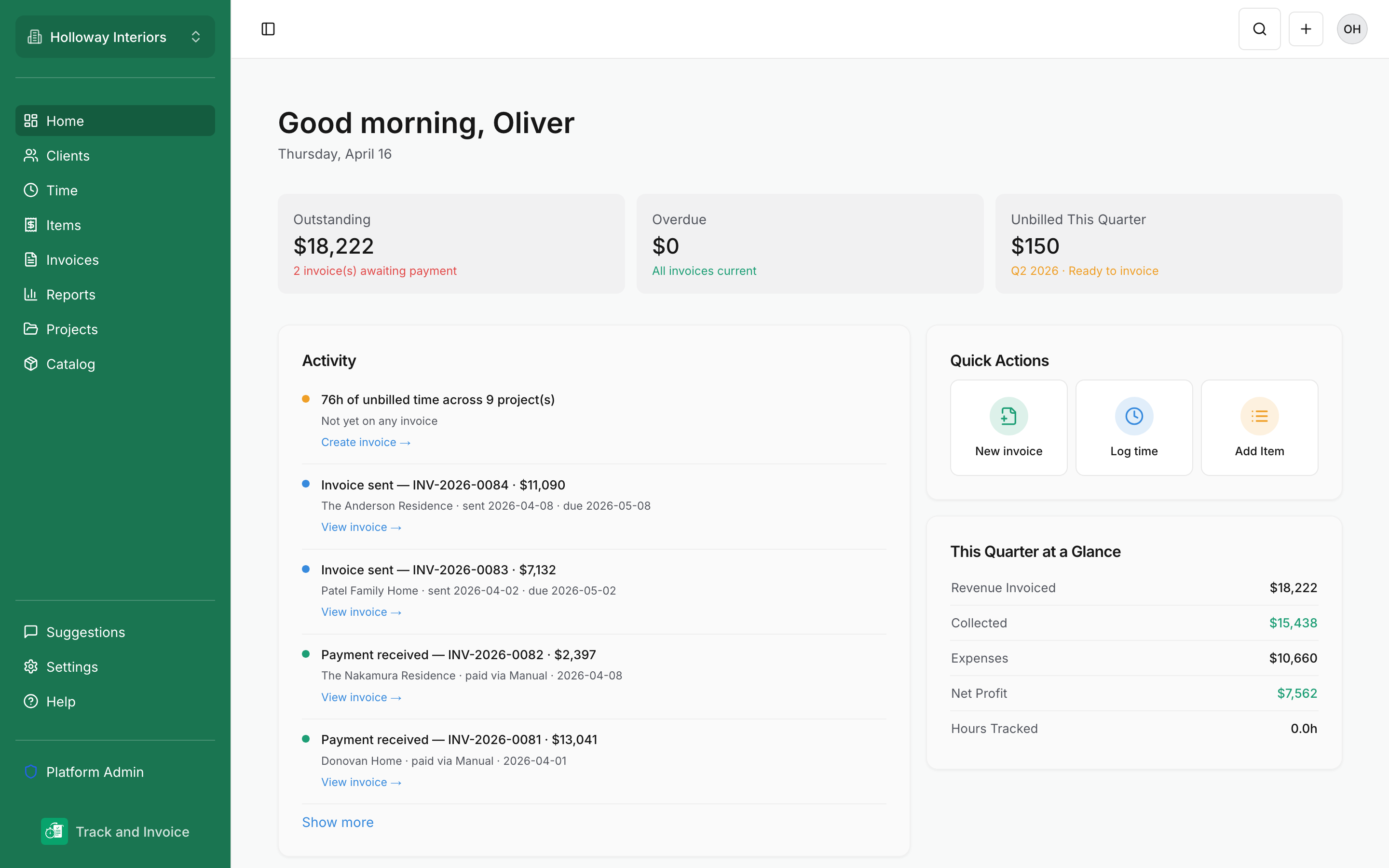 Time tracking and invoicing for freelancers.